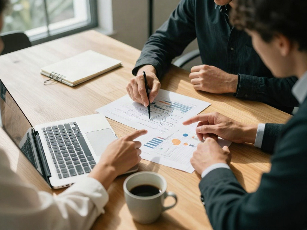 Consultants reviewing charts and business performance together