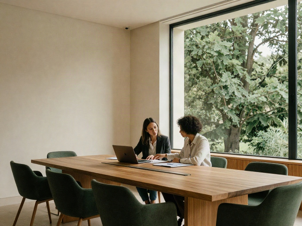 A focused strategy session in a light-filled contemporary boardroom